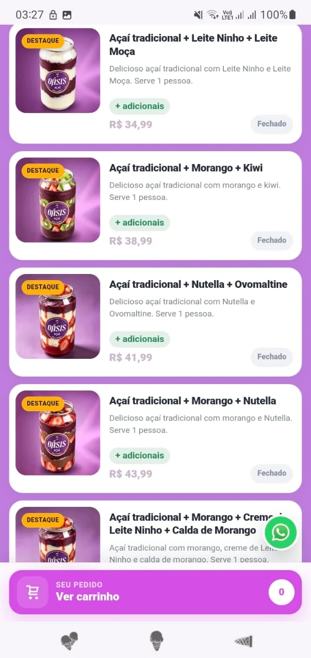 Cardápio digital CardaFood aberto no celular