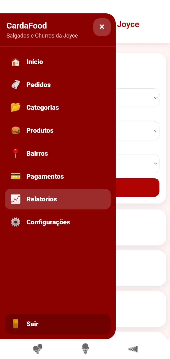 Painel de relatórios CardaFood
